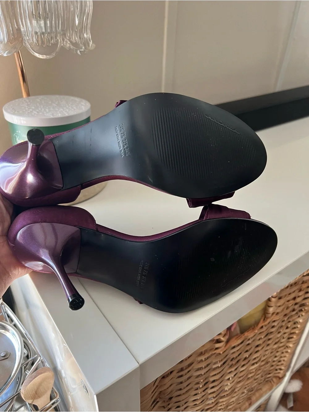 ANDREA FENZI Plum Satin Open-Toe Crossover Heels